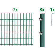 14m Doppelstabmattenzaun-Set 6-5-6 grün, Höhe 1m