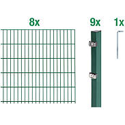 16m Doppelstabmattenzaun-Set 6-5-6 grün, Höhe 1m