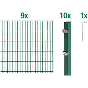 18m Doppelstabmattenzaun-Set 6-5-6 grün, Höhe 1m