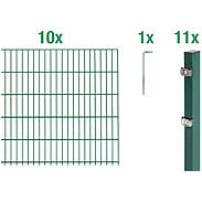 20m Doppelstabmattenzaun-Set 6-5-6 grün, Höhe 1m