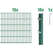 30m Doppelstabmattenzaun-Set 6-5-6 grün Höhe 1,60m